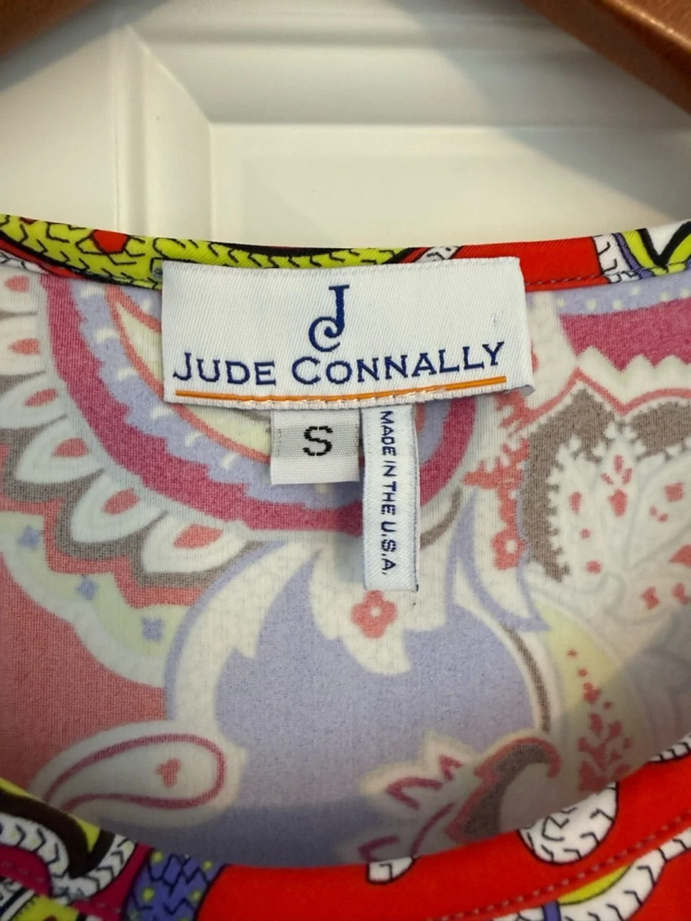 Jude Connally Pink Orange Paisley Floral Print Knit Fit Flare Mini Dress Small - Picture 2 of 10